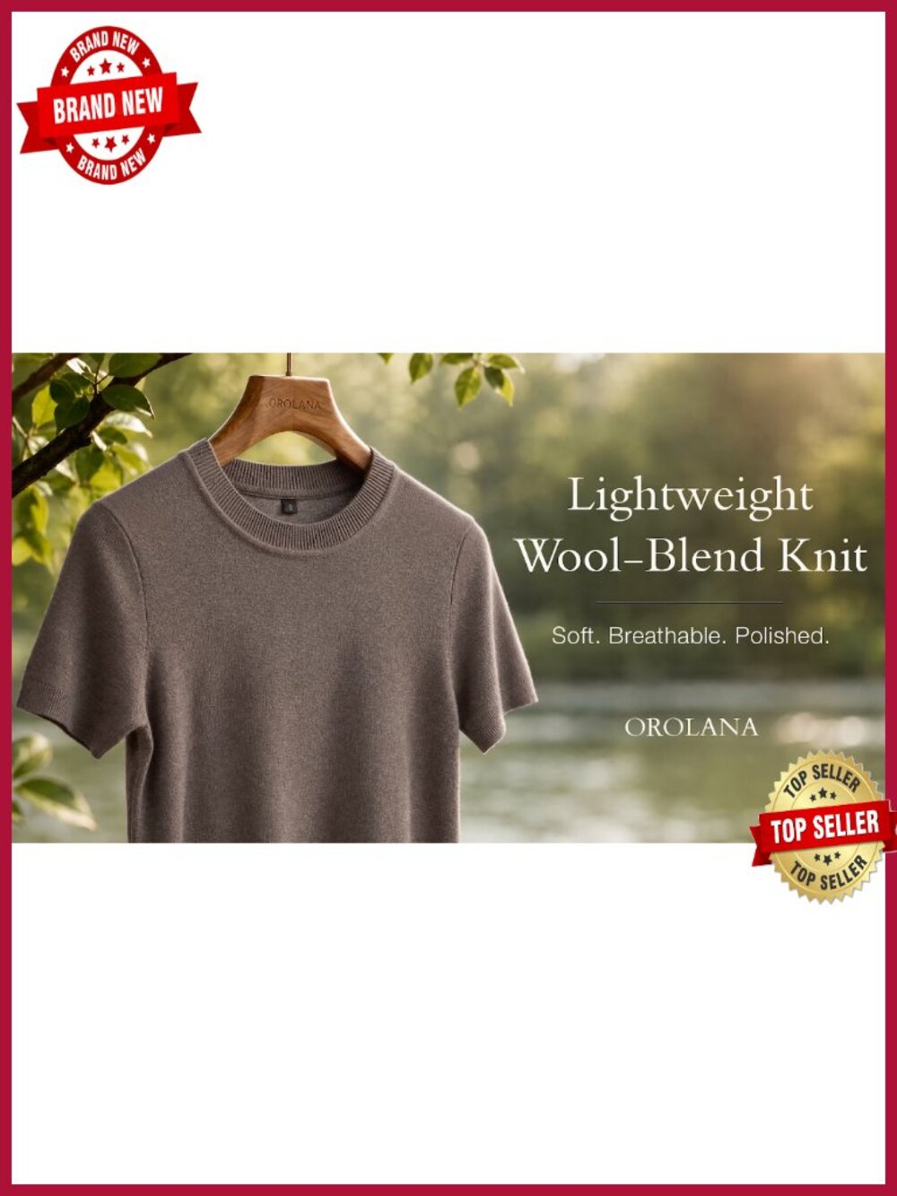 Women's Short Sleeve Wool Blend Knit Crewneck Pullover Sweater Top, Lightweight - Picture 5 of 6